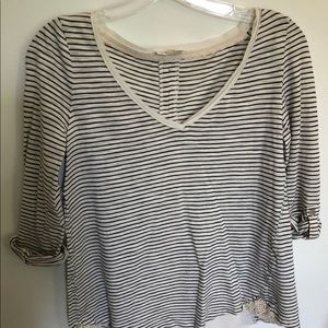 Anthropology quarter sleeve navy striped shirt